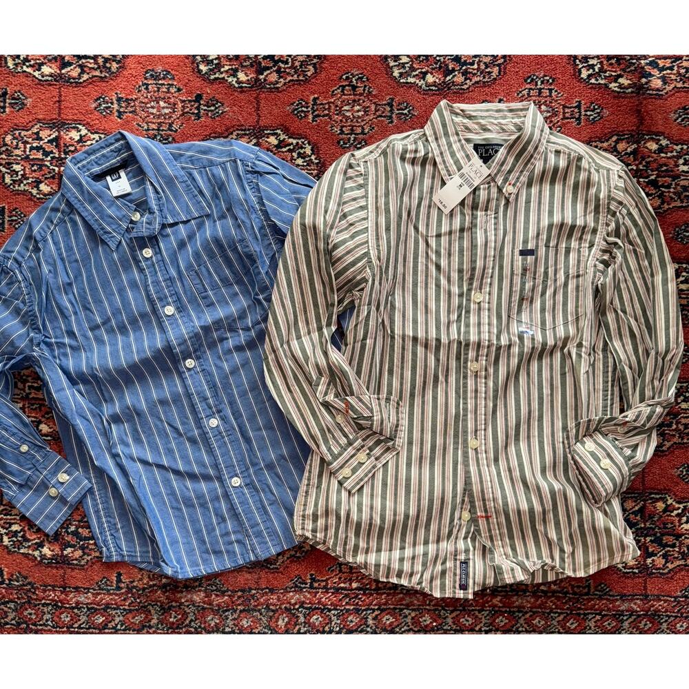 2 Boys' Long Sleeve, Button Front Shirts GAP (S) & NWT Children's Place‎ (M)